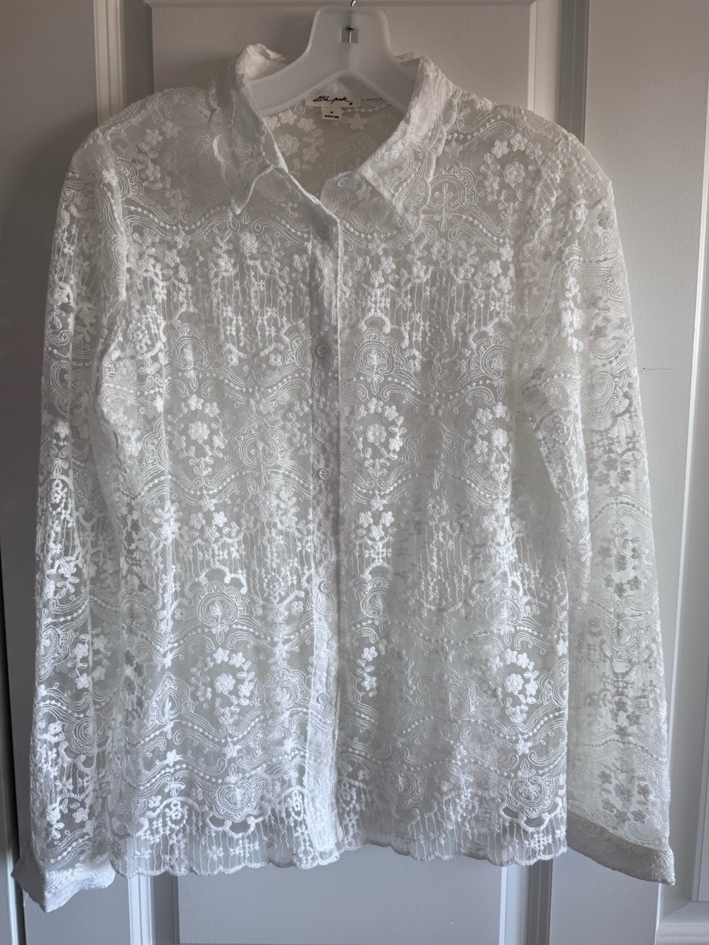 Ultra Pink White Lace Button-Down Shirt